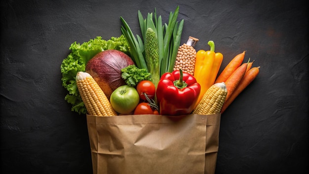 Photo a paper bag full of vegetables and fruits and vegetables