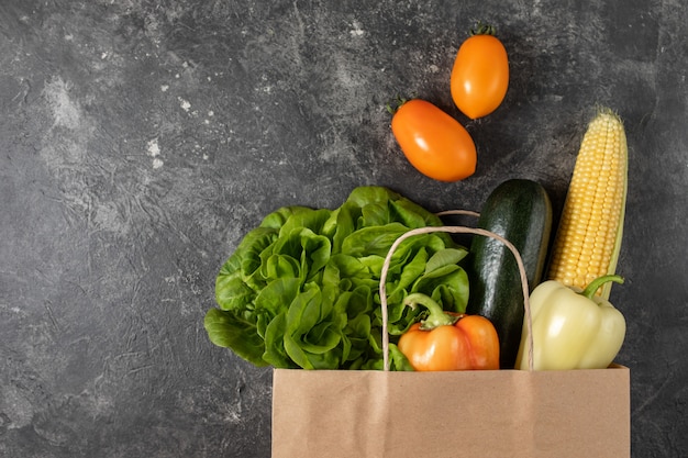 Paper bag of healthy vegetables