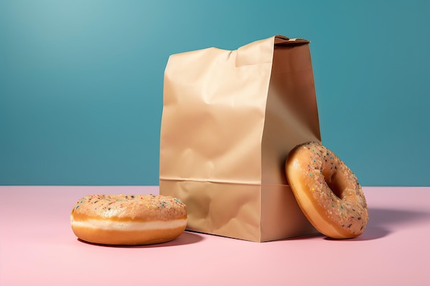 Paper Bag with Donut Mockup AI generated