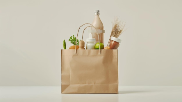 a paper bag with food and vegetables on it