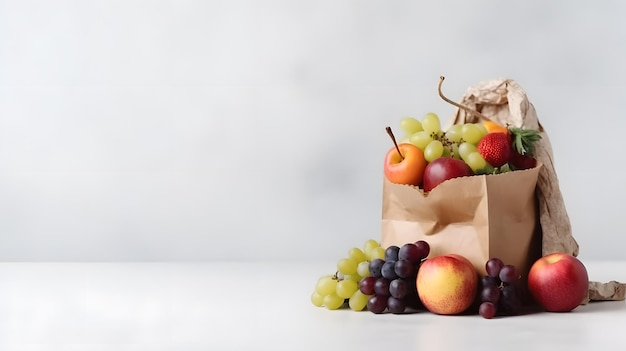 A paper bag with fruits on it