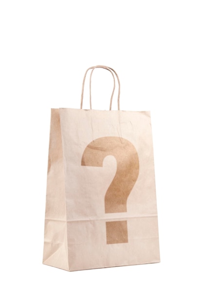 Paper bag with question mark