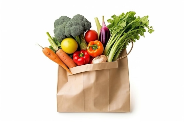 Paper Bag with Vegetables Isolated on a Transparent Background AI