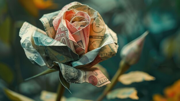 Paper banknote rose close up merging elegance with financial symbolism in artistry