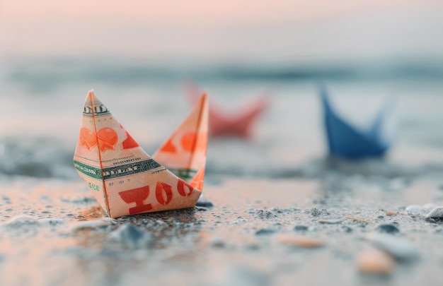 Photo paper boat on beach