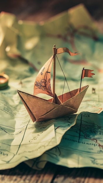 Paper boat on maps