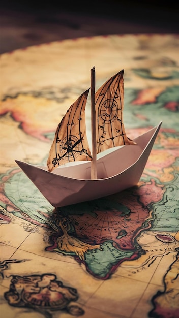 Paper boat on maps