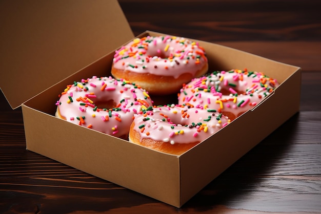 A paper box with donuts