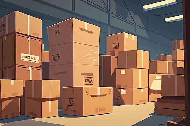 Paper boxs in warehouse Shipping product logistics vector illustration Made by AIArtificial intelligence