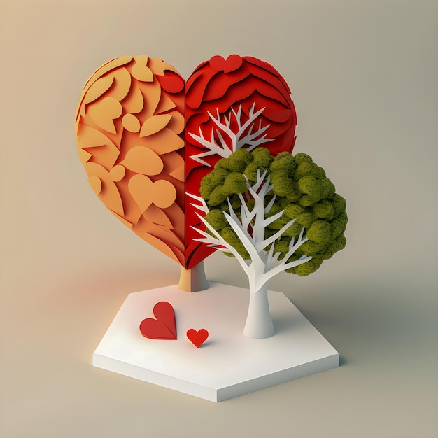 Paper brain and heart tree minimalism illustration