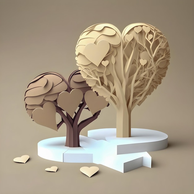 Paper brain and heart tree minimalism illustration