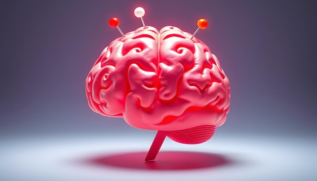 Paper brain with sign anchoring effect and pins isolated with white highlights