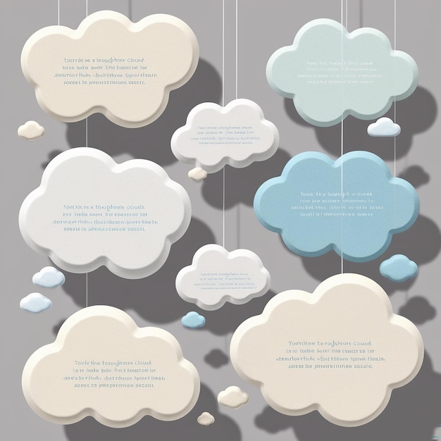 Photo paper bubble cloud set 3d thought thinking text speech clouds web dialog balloons shadow on transparent background