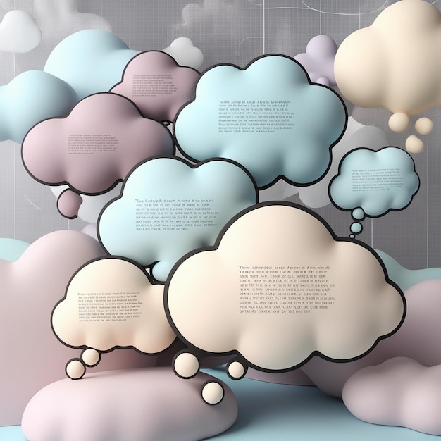 Photo paper bubble cloud set 3d thought thinking text speech clouds web dialog balloons shadow on transparent background