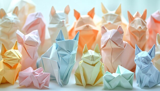 Photo a paper cat and paper cranes made by the cat