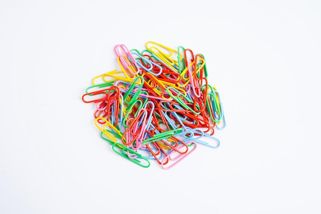 Paper clips colorful isolated on white background office equipment