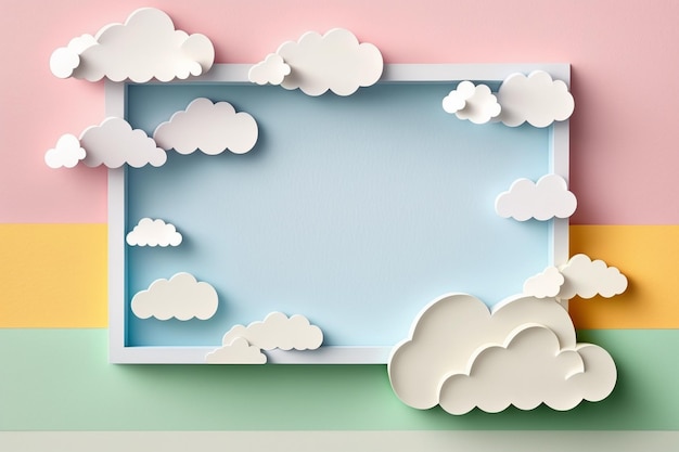 Paper clouds in a blue and pink background