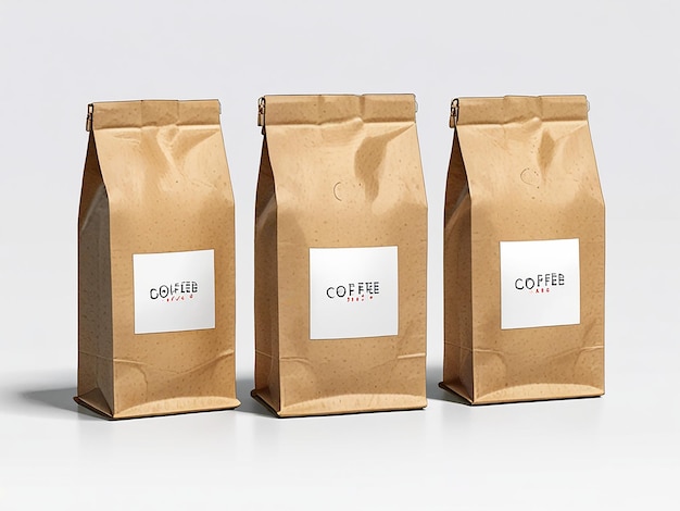 Photo paper coffee bags blank mockup with isolated white background