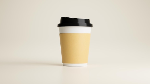 Paper coffee cup with cap mockup on natural beige background take away coffee cup mockup 3d render