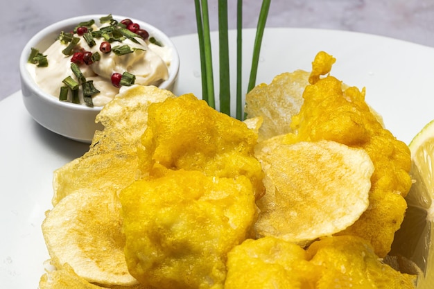 Paper cone with homemade fish and chips