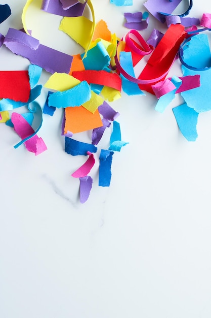 Paper confetti on marble flatlay background