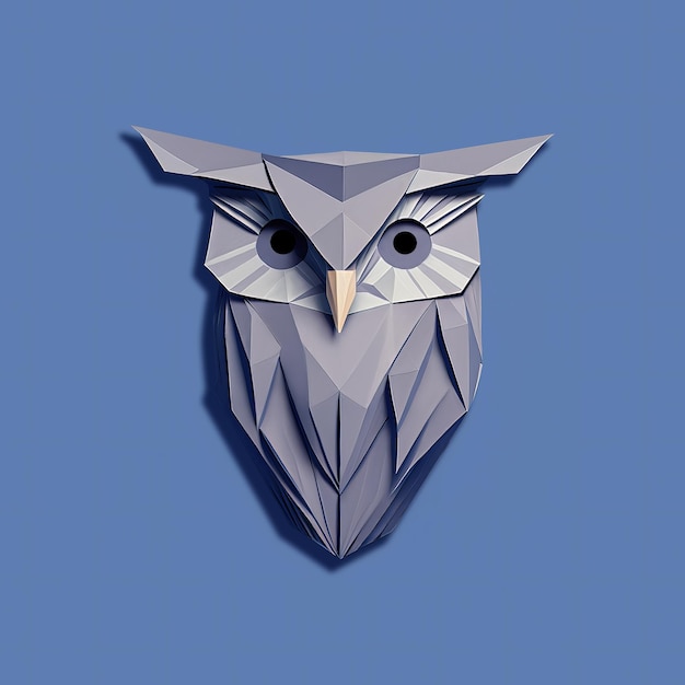 Paper craft blue owl Blue origami owl on blue background Handcraft paper owl Design element