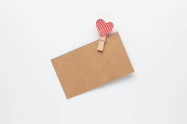 Paper craft. Card Empty with Happy Valentines day and heart on white background.