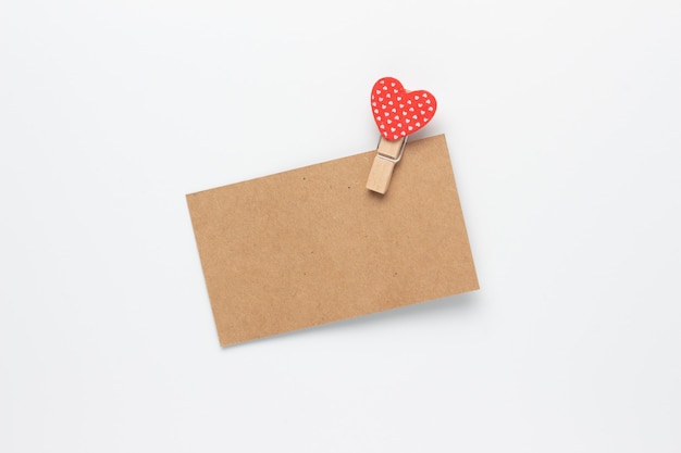 Paper craft. Card Empty with Happy Valentines day and heart on white background.