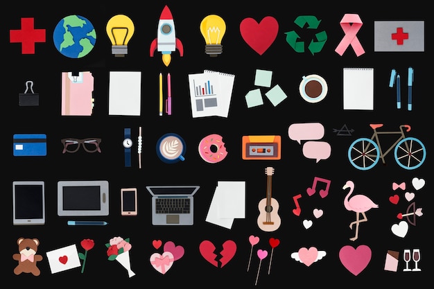 Paper craft design icons set