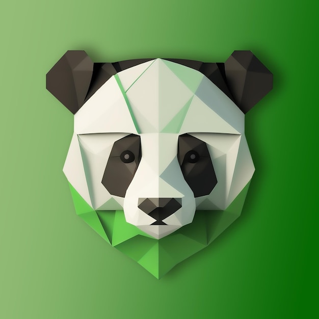 Paper craft panda bear Origami panda bear on green background Digital art paper panda bear Design element