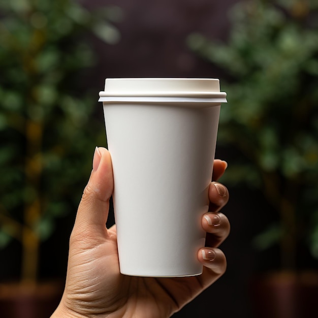 paper cup mockup held by Hand