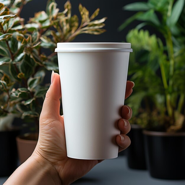 paper cup mockup held by Hand