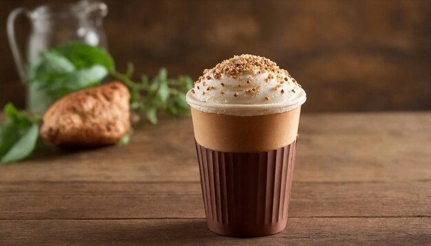 Paper cup with coffee closeup