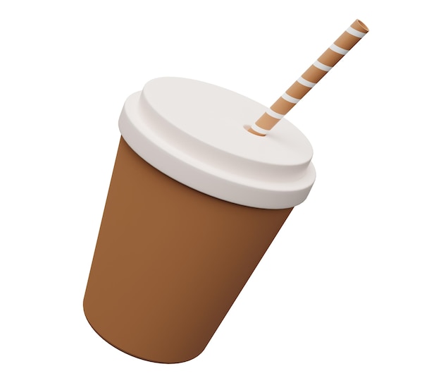 Paper cup with tube 3d 3d render cartoon minimal icon illustration