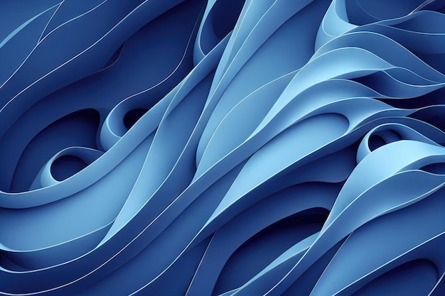 Paper curls with gradient blue shades abstract background d render digital illustration