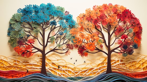 Paper cut art of brain trees with colorful background