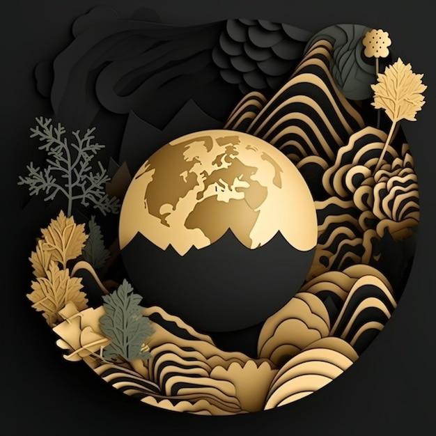 Paper cut art of the earth with the earth in the middle.