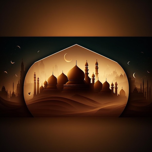 A paper cut art of a mosque with the moon and stars.