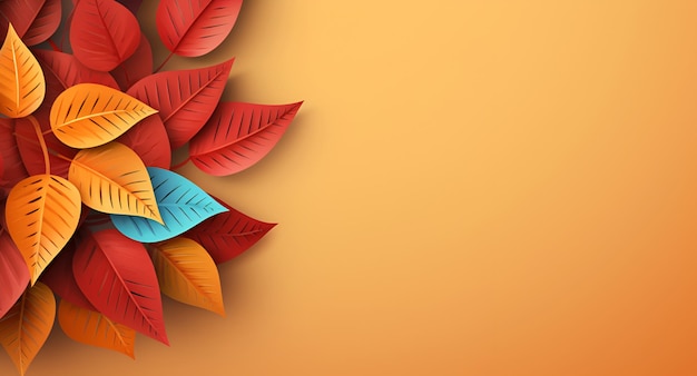 Paper cut autumn leaves on light orange background Seasonal background with falling leaves and copy space Autumn fall creative banner with free space for text AI generated