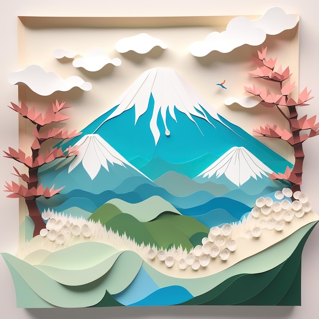 paper cut craft paper illustration mount fuji landscape