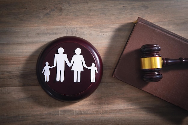 Photo paper cut family judge gavel and book family law