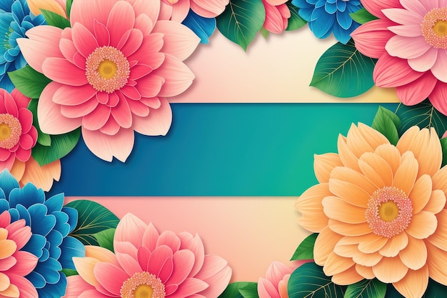 A paper cut flower background with a blue stripe.