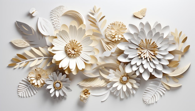 Paper cut flower on white background