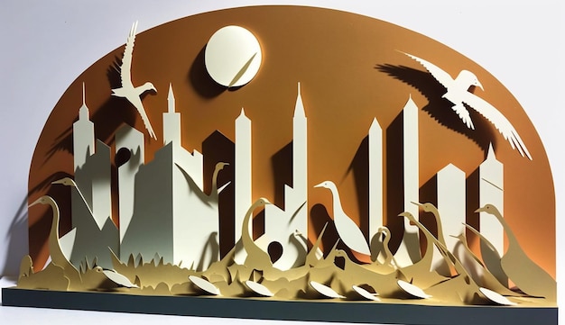 A paper cut out of a city with a city in the background.