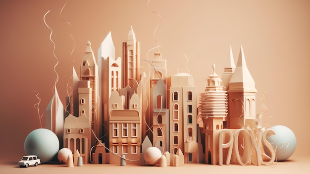 A paper cut out of a city with the word po on it