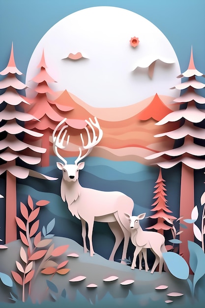 A paper cut out of a deer and a baby deer