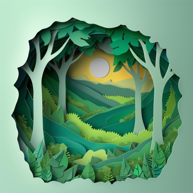 Photo paper cut out of a forest with trees