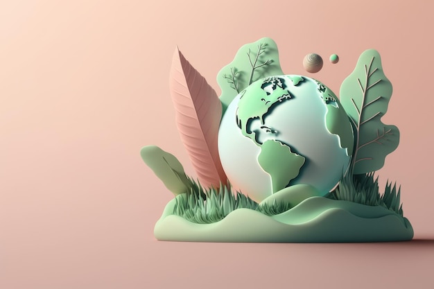 A paper cut out of a globe surrounded by grass and leaves.