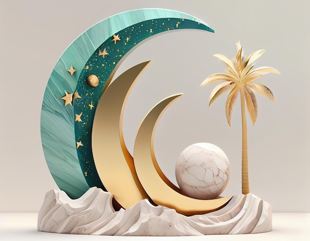 A paper cut out of a moon and a palm tree generative ai