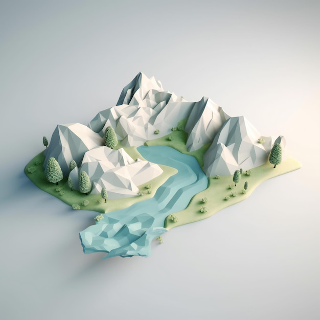 A paper cut out of a mountain with a lake in the middle.